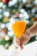 hands holding glass of champagne