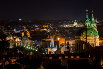 Amazing night view on Prague from roof in Czech