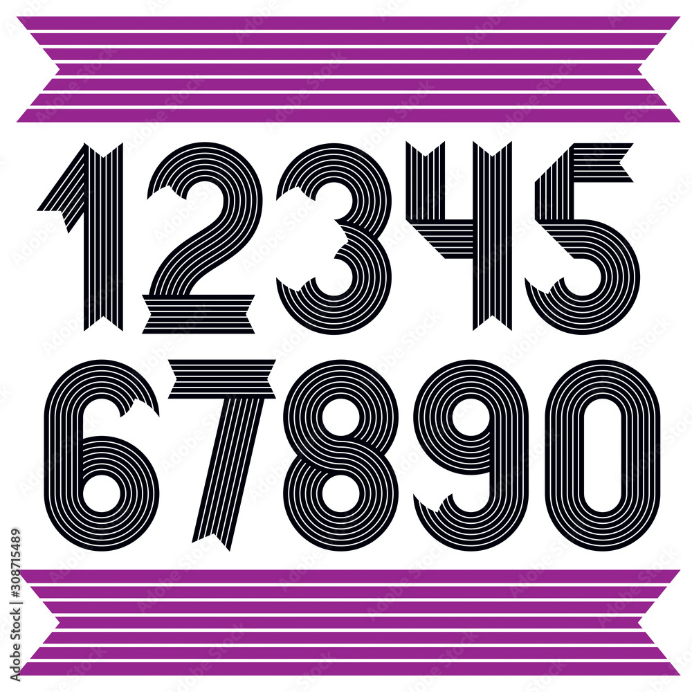 Poster set of cool stylish vector digits, modern numerals collection. funky bold numbers from 0 to 9 can be