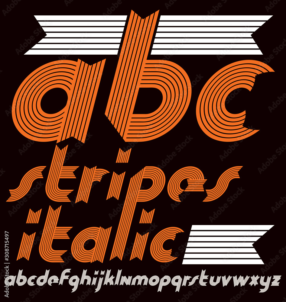 Poster set of ornate vector lowercase english alphabet letters isolated. trendy italic bold font, script fr