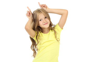 Beautiful little girl on white background