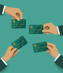 Human hands holding credit card in various gestures.