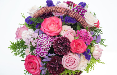 floral bouquet of different flowers on a white background.