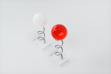 Polished balls are attached to springs, 3d rendering. - obrazy, fototapety, plakaty