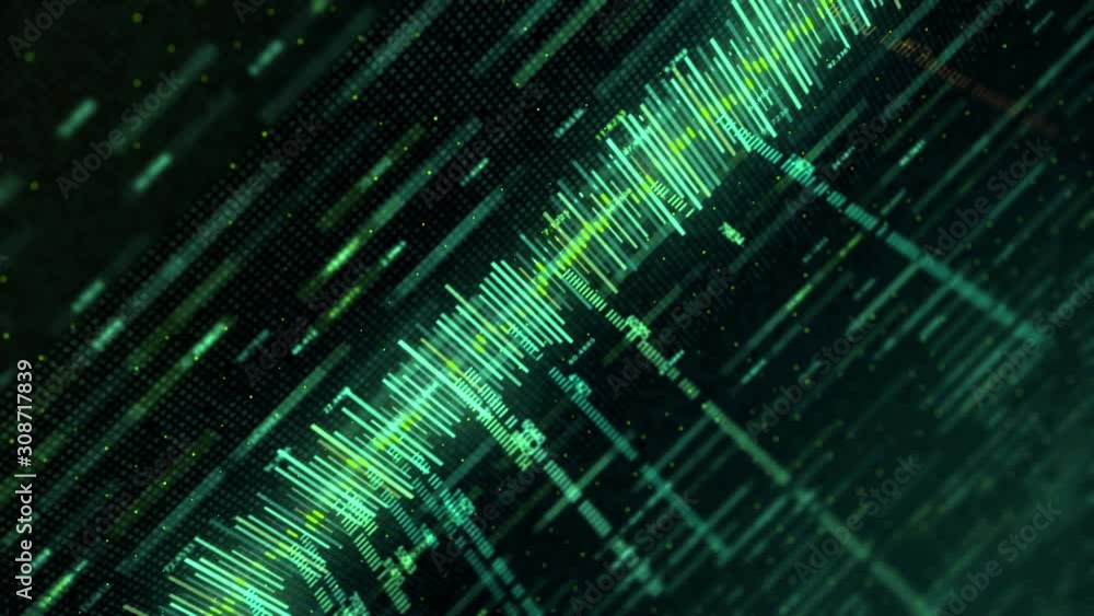 Aufkleber close up of futuristic technological background with changing graphs on black background, seamless l
