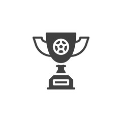 Award cup with soccer ball vector icon. filled flat sign for mobile concept and web design. Football prize cup glyph icon. Symbol, logo illustration. Vector graphics