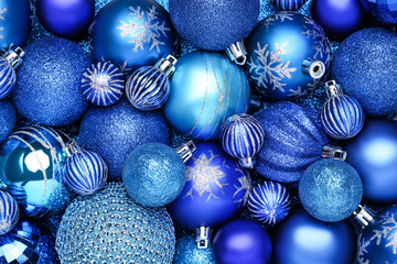 Background of blue christmas baubles