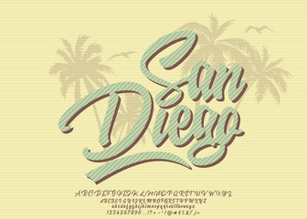 San Diego. Vintage 3D Modern Alphabet. Retro Typeface. Vector Font Illustration.