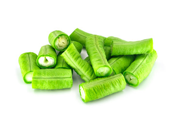 Close-up of Fresh yard long bean isolated on white background.