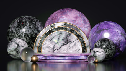 Beautiful, elegant, abstract background with metal and the texture of stone, marble and granite. 3d illustration, 3d rendering.