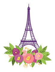 Fototapeta na wymiar Paris vector illustration. cute picture with The Eiffel Tower.