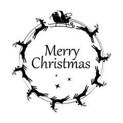 Santa Claus in a sleigh and with reindeer spinning around. Vector