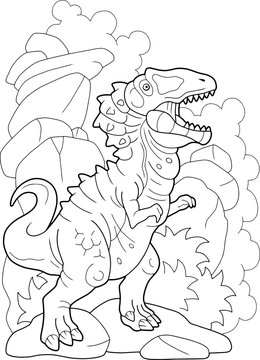 Prehistoric predatory dinosaur Carcharodontosaurus, coloring book, funny illustration