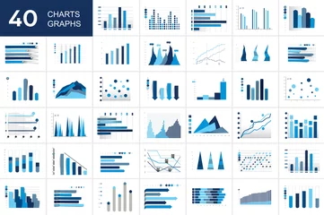 Foto op Plexiglas Big set of charst, graphs. Blue color. Infographics business elements. © kubko