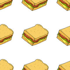 Sandwich.  Seamless pattern. hand drawn vector illustration.