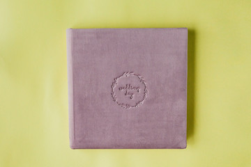 Inscription WEDDING DAY supplanted on velour wedding book