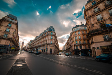 Fototapeta na wymiar Aesthetic and geometric designed street view from Paris downtown