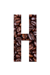 Stencil letter H on textured background of coffee bean