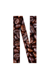 Stencil letter N on textured background of coffee bean