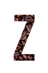 Stencil letter Z on textured background of coffee bean