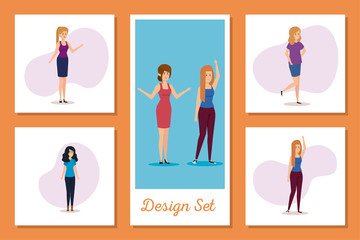 set designs of young women vector illustration design