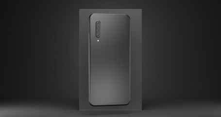 3d render phone mockup, unbranded phone concept template, 4k business wallpaper on black background