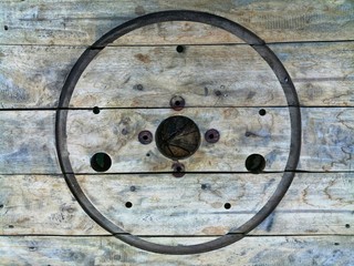 Wood pallet background Has a black circular mark
