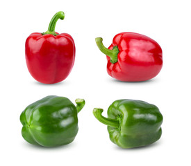 red and green pepper on white background