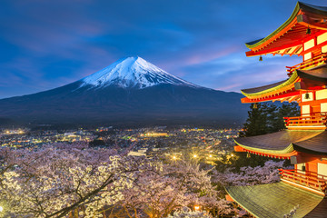 Fototapeta na wymiar Fujiyoshida, Japan at Chureito Pagoda and Mt. Fuji in the spring