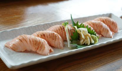 salmon grilled sushi on plate