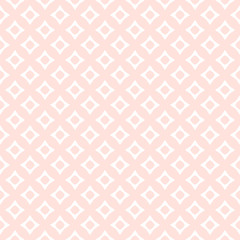 Cute vector minimalist seamless pattern with small diamond shapes. Delicate abstract geometric ornament. Simple elegant texture in pastel colors, light pink and white. Subtle repeat decorative design 