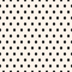 Simple black and white seamless pattern with small star shapes. Vector abstract geometric texture. Funky monochrome background. Stylish repeat design for decoration, textile, fabric, clothing, covers