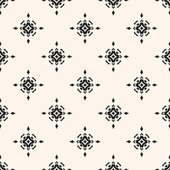 Elegant vector geometric seamless pattern. Abstract black and white ornamental texture with diamond shapes, stars, crystals, magic sparkles. Delicate monochrome repeat background. Decorative design