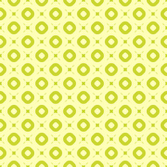 Lime green geometric seamless pattern. Bright colorful funky summer background. Simple vector abstract texture with circles, small squares, delicate grid. Fresh design for decoration, prints, wrapping