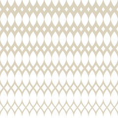Golden vector halftone grid seamless pattern. Subtle white and gold abstract geometric texture with mesh, grid, lattice, weave, tissue, net. Gradient transition effect. Luxury repeatable background