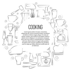 Kitchen tools card concept. culinary illustration in flat style for design and web.