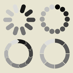 Loading status icons, set of download symbols, download completion status