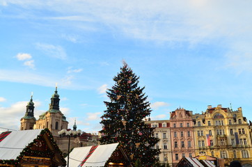Christmas tree and fair on Old Town Square in Prague