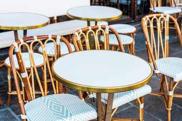 Empty coffee terrace in paris,France