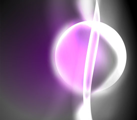 Dark space with shiny neon light motion waves. Abstract concept graphic element. Vector neon background. Technology background