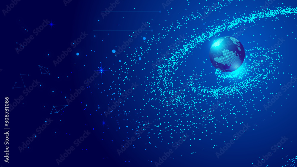 Poster cosmic particle vortex and 3d digital earth to construct abstract background of network technology b