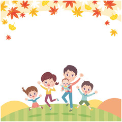 ジャンプ家族　紅葉　イラスト