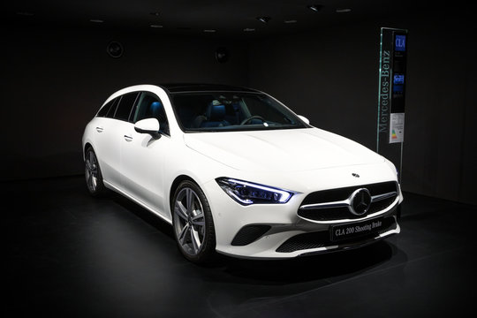 FRANKFURT, GERMANY - SEP 10, 2019: New 2020 Mercedes Benz CLA 200 Shooting Brake car showcased at the Frankfurt IAA Motor Show 2019.