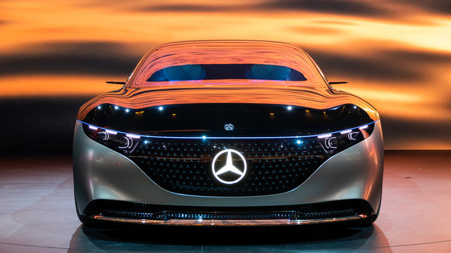 FRANKFURT, GERMANY - SEP 11, 2019: Mercedes Benz Vision EQS luxury electric concept car reveiled at the Frankfurt IAA Motor Show 2019.