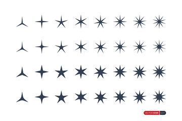Sparkle Star Icons Set isolated on white background. Flat Vector Icon Design Template Elements