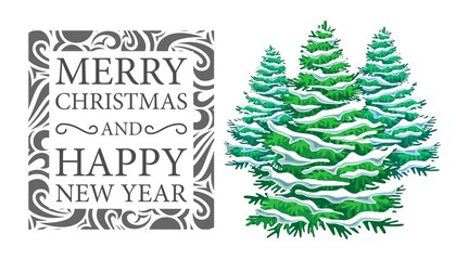 Fototapeta na wymiar HOLIDAY COUPON WITH CHRISTMAS TREES IN VECTOR