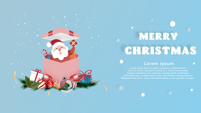 Merry Christmas and Happy New Year greeting card background with santa and gift box for Christmas celebrations with free text space - Vector illustration.