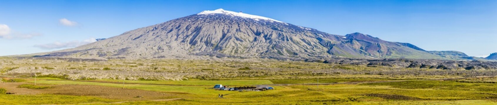 Panoramic picture of Snaefellsjökull volcano and glacier on Iceland in summer