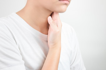 Sore throat. Caused by dry air without moisture. Asians use their hands to touch the neck. Health...