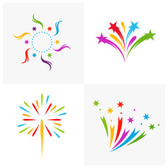 Set of Firework line icon and happy new year firework vector design, Creative icon, design concept